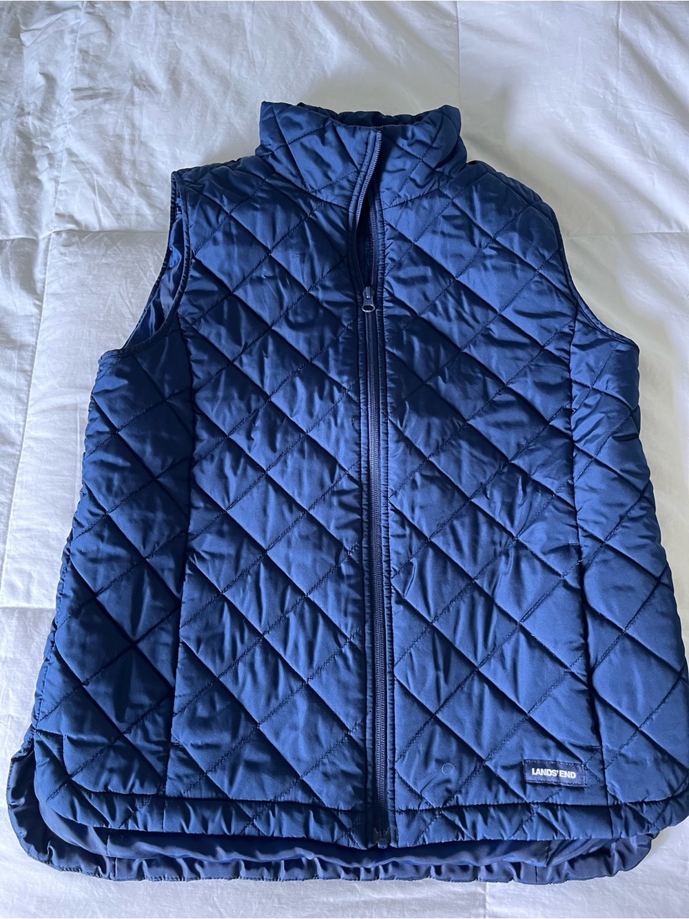 Lands' End Women’s Quilted Navy Vest with Stand Collar